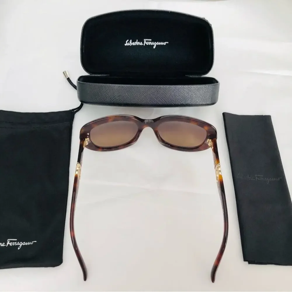 Salvatore Ferragamo Tortoise & Gold Sunglasses Case Dust Bag & Cloth Retail $475